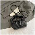 Fashionable black pleated cloud handbag with golden hardware and adjustable crossbody strap - Black without Pendant
