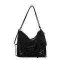 Borsa hobo nera versatile con texture marmorizzata e ornamento a farfalla in bronzo - Nero
