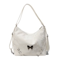 Borsa hobo bianco crema con motivo marmorizzato, farfalla argentata e catena - Bianco Sporco