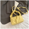 Fashionable light yellow pleated cloud bag with elegant shoulder strap and handle design - Yellow Without Pendant