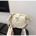 Creamy white quilted patent leather crossbody bag with silver chain strap and turn-lock - Off-white Without Pendant