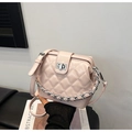 Chic light pink quilted crossbody bag with silver chain and glossy finish for women - Pink Without Pendant