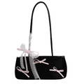 Schwarze Schultertasche mit rosa Lederschleifen und zarten weißen Spitzenband-Details - Schwarz