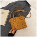 Brown bucket bag featuring cartoon bear print and adjustable shoulder strap for women - Brown No Pendant