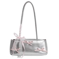 Silberne Metallic-Umhängetasche mit rosa Schleifen und weißen Spitzenakzenten - Silber