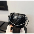 Chic black quilted crossbody bag with silver chain strap and metallic twist-lock closure - Black without Pendant