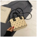 Retro cream crossbody bag featuring black cartoon bear prints and contrast handles - Off-white Without Pendant