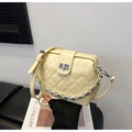 Quilted cream shoulder bag with silver turn-lock clasp and chain strap for women - Yellow Without Pendant