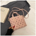 Pink mini tote bag with cartoon bear prints and detachable shoulder strap for women - Pink Without Pendant