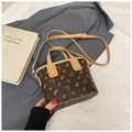 Retro dark brown bucket bag with bear patterns and contrasting light brown straps - Coffee No Charm