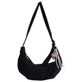 Borsa a tracolla nera minimalista con ciondolo a cuore e dettagli in corda intrecciata - Nero con Pendente