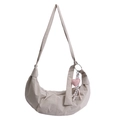 Minimalist beige crescent crossbody bag with heart pendant and soft nylon texture - Off-white with Charm