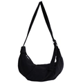 Minimalist black nylon crossbody dumpling bag with adjustable strap and zipper closure - Black