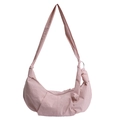Minimalist pink crescent crossbody bag in lightweight nylon fabric with adjustable strap - Pink Without Charm