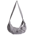 Minimalist grey nylon crescent crossbody bag with adjustable wide shoulder strap - Grey without Charm