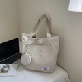 Large beige waterproof nylon tote bag for women with matching circular coin purse charm - Off-white