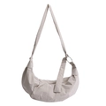 Minimalist beige dumpling-shaped crossbody bag with wide strap and metallic rings - Off-white without Charm