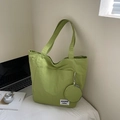 Avocado green waterproof nylon tote bag with a small matching round hanging coin purse - Green