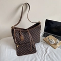 Brown vintage monogram tote bag set with matching small zipper pouch and gold charm - Tote Bag (Set) / Brown