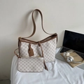 Classic monogram tote bag set in cream white with a matching pouch and gold clover charm - Tote Bag (Set) / Off White