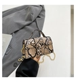 Mini borsa a mano motivo serpente con catena a sfere dorate e manico beige e marrone - Cachi