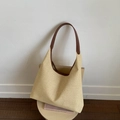 Grand sac cabas tressé vintage beige avec anses en cuir marron pour vacances à la plage - Marron