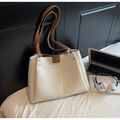 Creamy white tote bag with faux crocodile texture and dark brown shoulder handles - Off-White (Without Pendant)