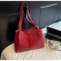 Dark red tote bag with crocodile texture and dual shoulder straps in modern interior - Wine Red (Without Pendant)