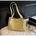 Beige faux crocodile skin tote bag with long straps and gold rivet details for women - Yellow (Without Pendant)