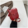 Burgunderrote glänzende Leder-Handytasche mit Metallschnalle und Mode-Schriftzug - Rot