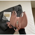 Pink crescent shoulder bag with pleated texture and silver metallic twist lock closure - No Pendant / Pink