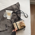 Creamy white mini crossbody bag with cute bear prints and a small plush bear pendant - With Bear Pendant / Off White