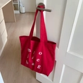 Large capacity red canvas tote bag with artistic letter printing for fashion women - Red