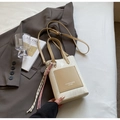 Creamy white leather crossbody bag with brown pocket and badminton racket charm - Off-white with Charm