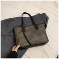 Minimalist grey marble texture tote bag with black handles and long tassel accents - No Pendant / Black
