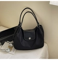 Large black nylon tote bag with white contrast stitching and silver magnetic closure - Black