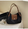 Large black nylon tote bag with brown leather handles for commuting and casual wear - Brown