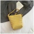 Large yellow laser-cut bucket bag with hollow design and PU leather shoulder strap - No Pendant / Yellow