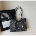 Chic dark grey tote bag featuring silver metal butterfly details and a starry pattern - Black
