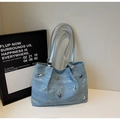 Light blue denim shoulder bag with silver 3D metal butterflies and slim straps - Sky Blue Without Charm