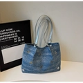 Light blue denim texture tote bag with silver butterfly charms and shiny shoulder straps - Denim Blue Without Pendant