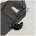 Mini black croissant crossbody bag in sleek leather with horizontal stitching detail - Black