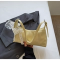 Gelbe Falten-Achseltasche mit Perlen-Herzanhänger und Spitze-Schleife für Damen - Gelb