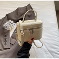 Chic off-white litchi grain box handbag with silver hardware and top handle - Off White