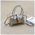 Moderne 2-in-1 transparente PVC-Tasche mit metallisch silberner Innentasche und Schnalle - Silber