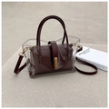 Transparente PVC-Tasche mit weinrotem Leder-Inlay und verstellbarem Schultergurt - Burgunderrot