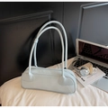 Minimalist light blue Boston shoulder bag in soft leather finish with long straps - Blue