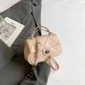 Mini borsa trapuntata rosa con chiusura a scatto argento e manico a treccia moda - Rosa