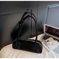 Chic black patent leather Boston bag with glossy finish and long shoulder straps - Black