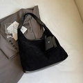 Grand sac cabas minimaliste en daim noir avec pochette amovible et bandoulière large confortable - Noir